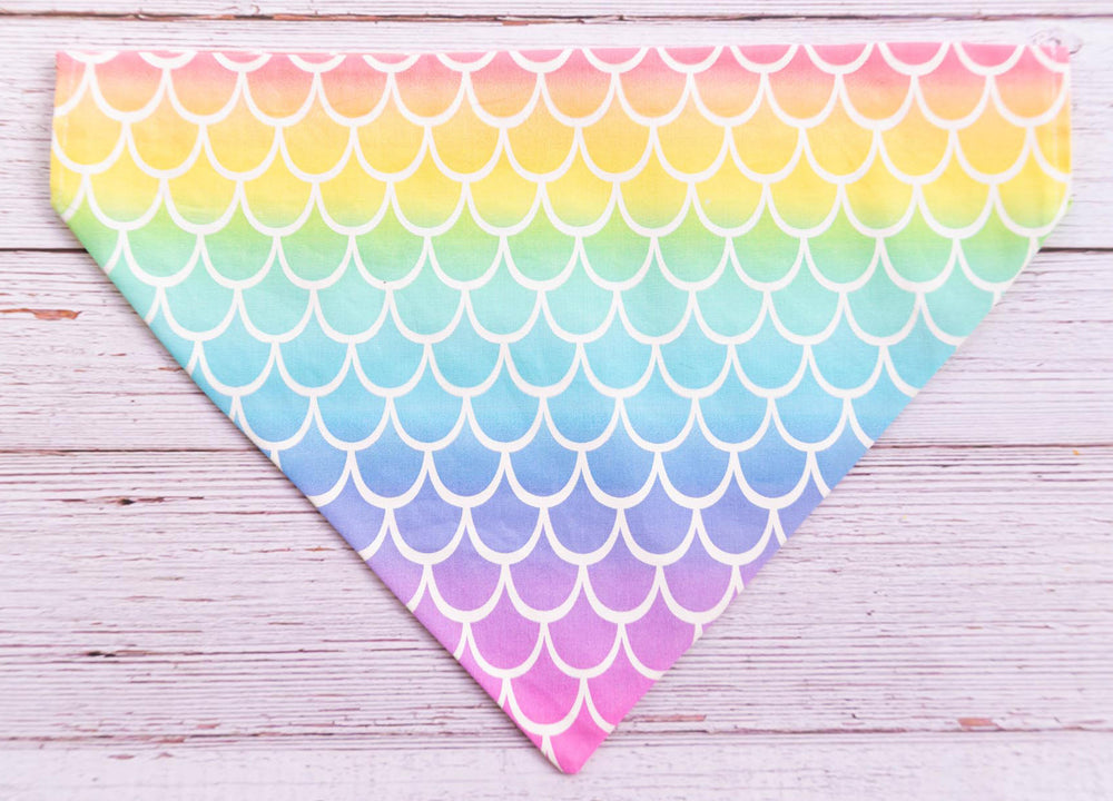 pastel rainbow dog bandana with mermaid scales