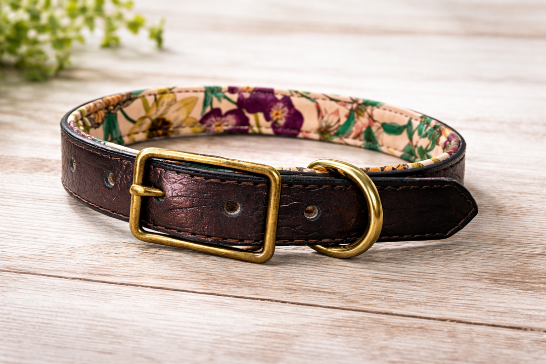 Metallic Purple Embossed Padded Leather Collar