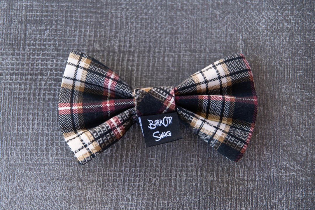 Black, Burgundy, and Cream Plaid Bow