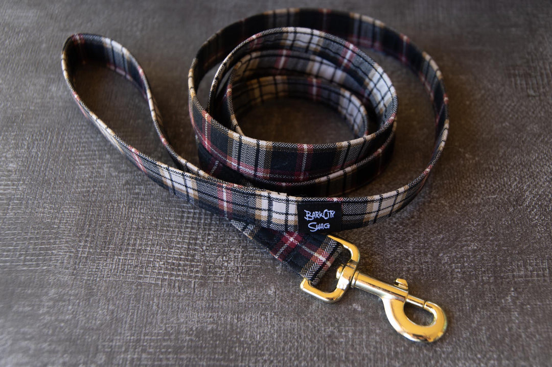 Black, Burgundy, and Cream Plaid Leash