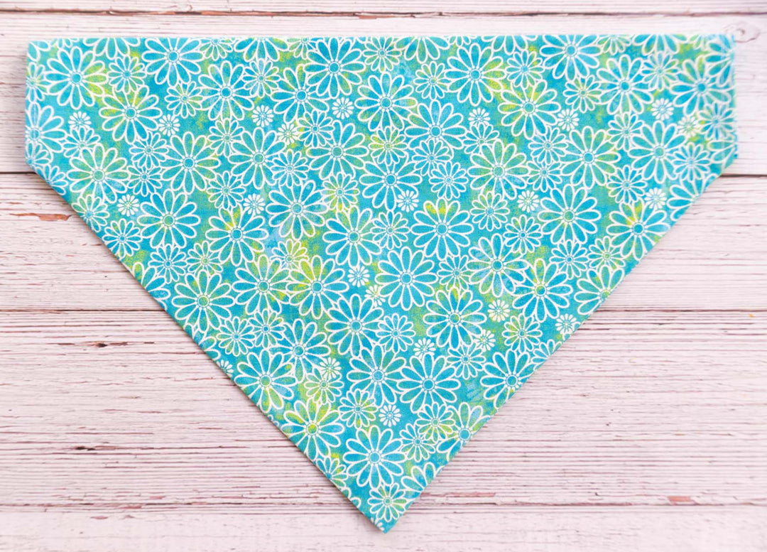 Germadog bandana blue green background and flowers