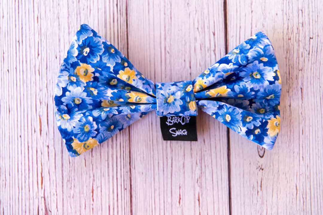 Blue and Yellow Flowers Bow