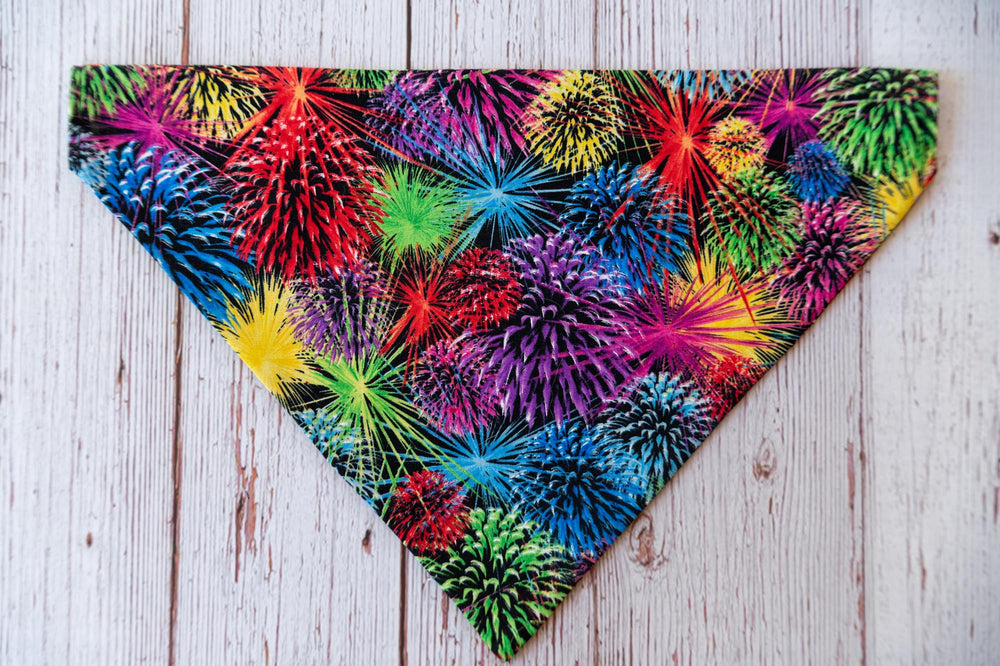 black dog bandana with fireworks