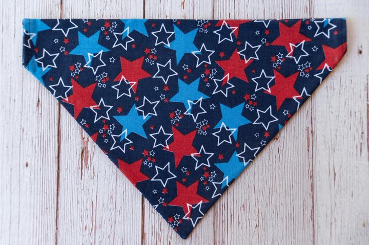 navy dog bandana with red white and blue stars